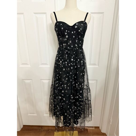 Betsey Johnson Dresses & Skirts - Betsey Johnson Bustier Black Silver Star Starry Night Tulle Dress 2